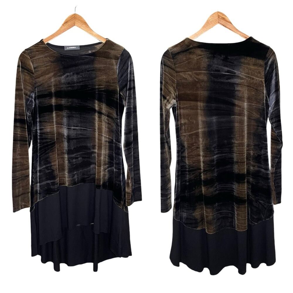 ALEMBIKA Velvet Brown Black Hi-Low Tunic Top Size 3